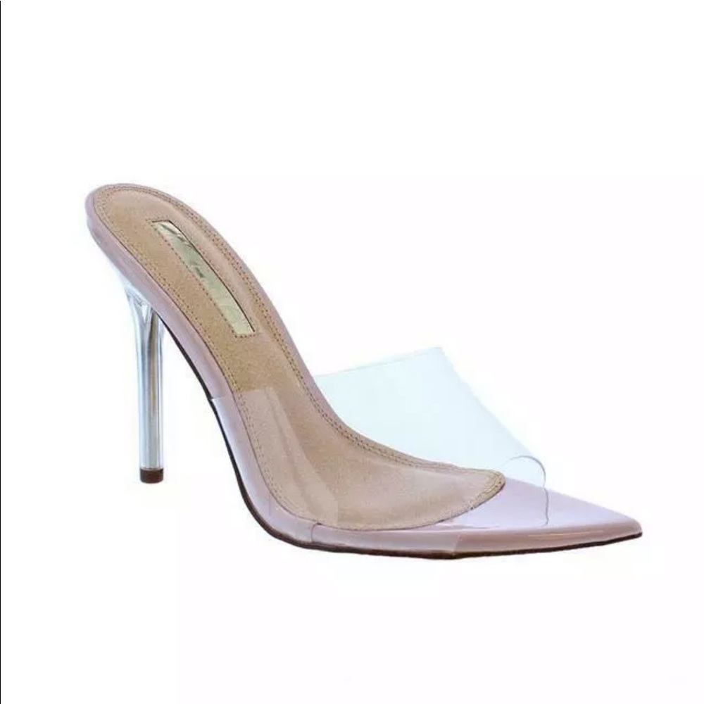 NIB Sexy Clear Lucite Nude Slide Heel Size 7.5